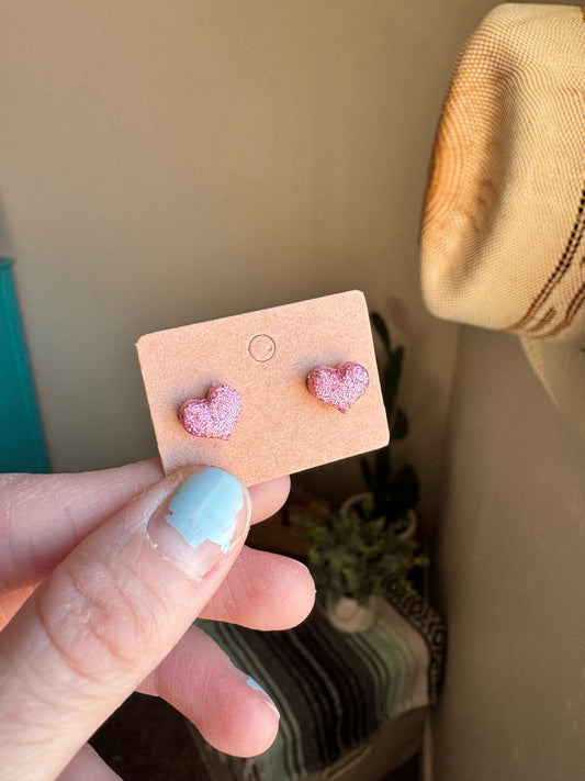 Pink Glitter Mini Heart Studs