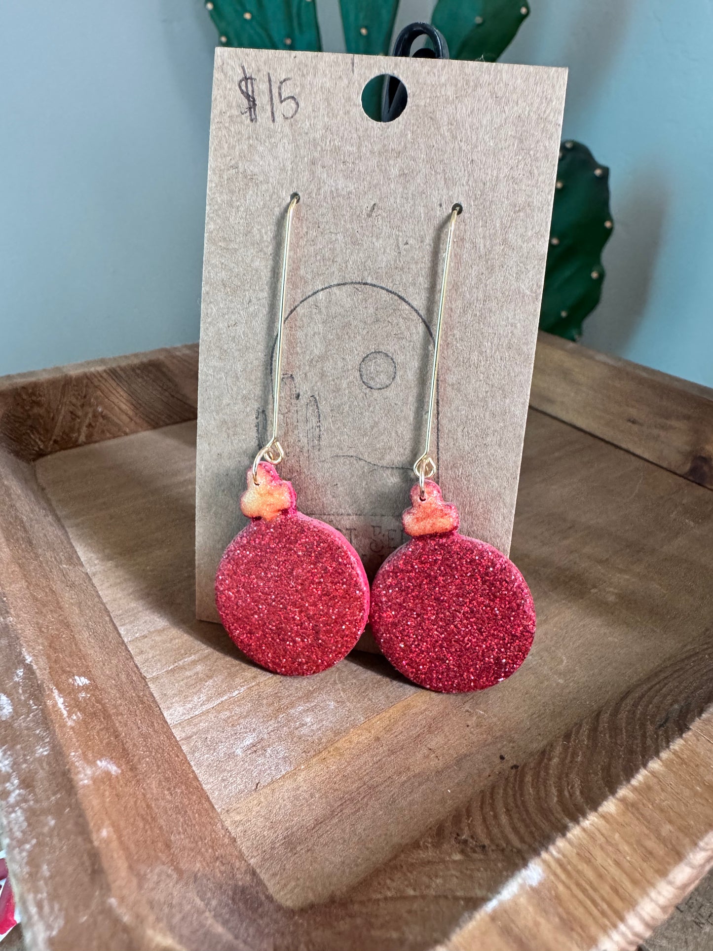 Red Glitter Ornament Earrings