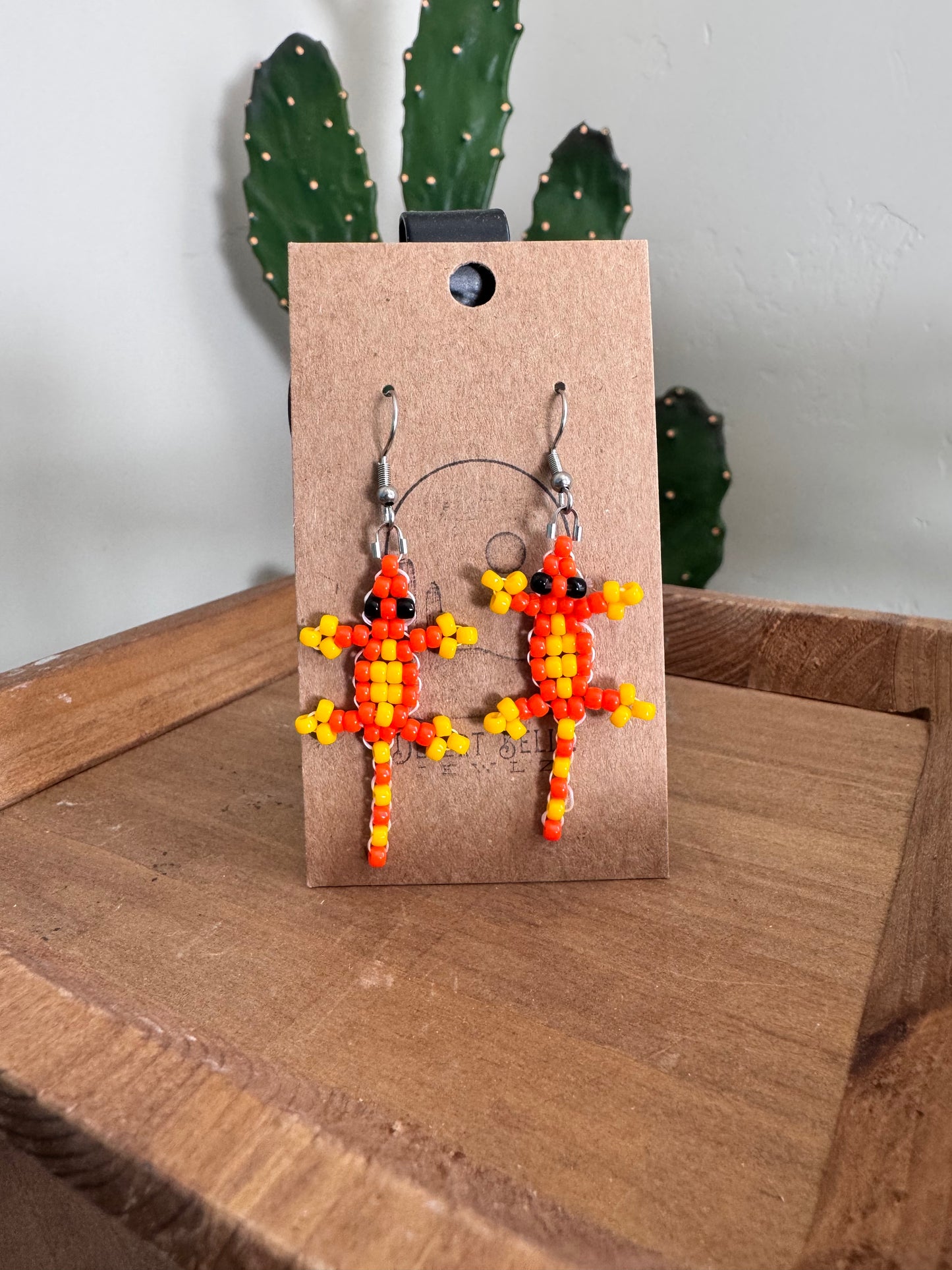 Seed Bead Gecko Earrings