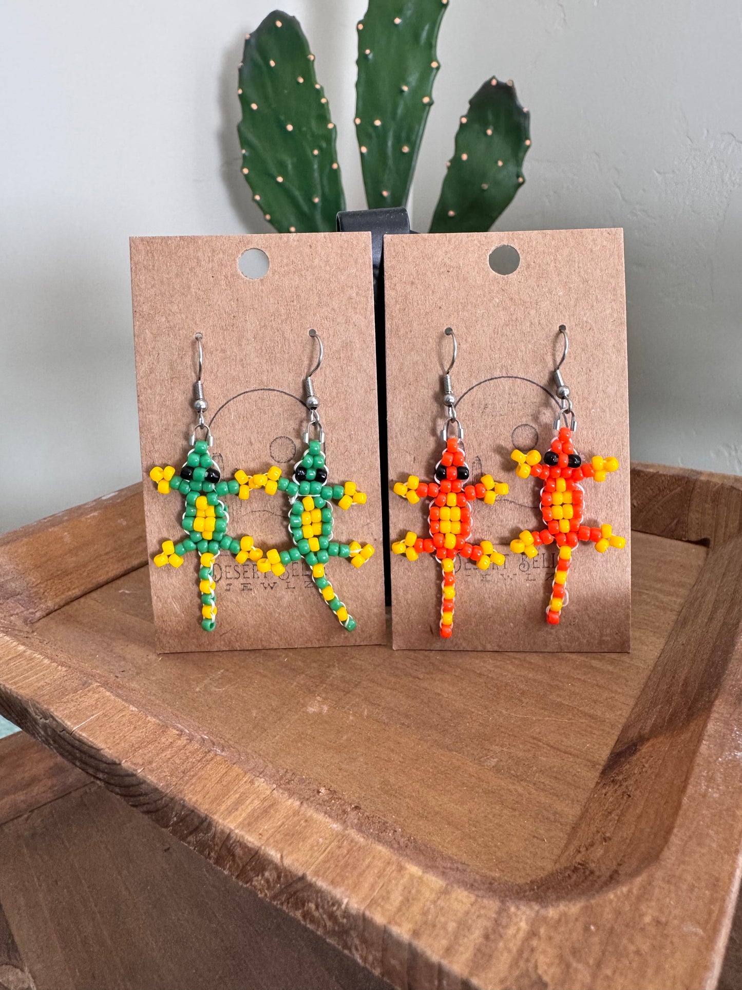 Seed Bead Gecko Earrings