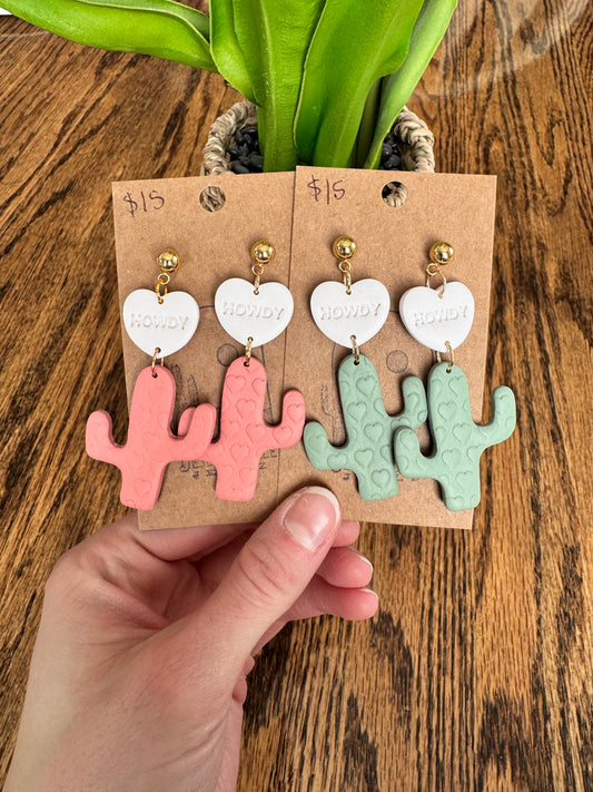 Howdy Hearts Cactus Earrings