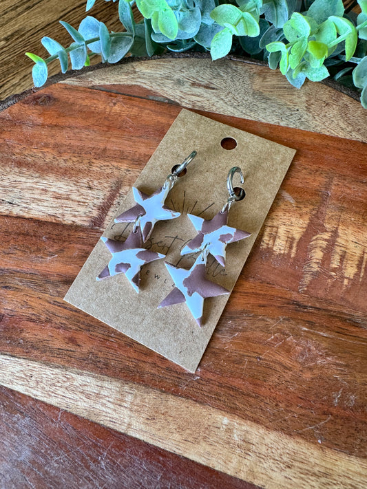 Brown Cow Print Star Dangles