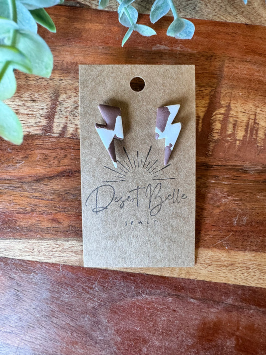 Brown Cow Print Lightning Bolt Studs