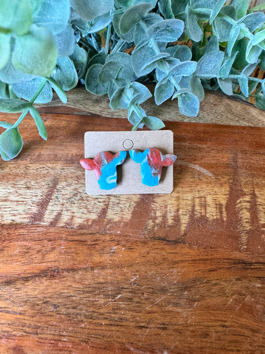 Red Agate + Turquoise Cow Studs