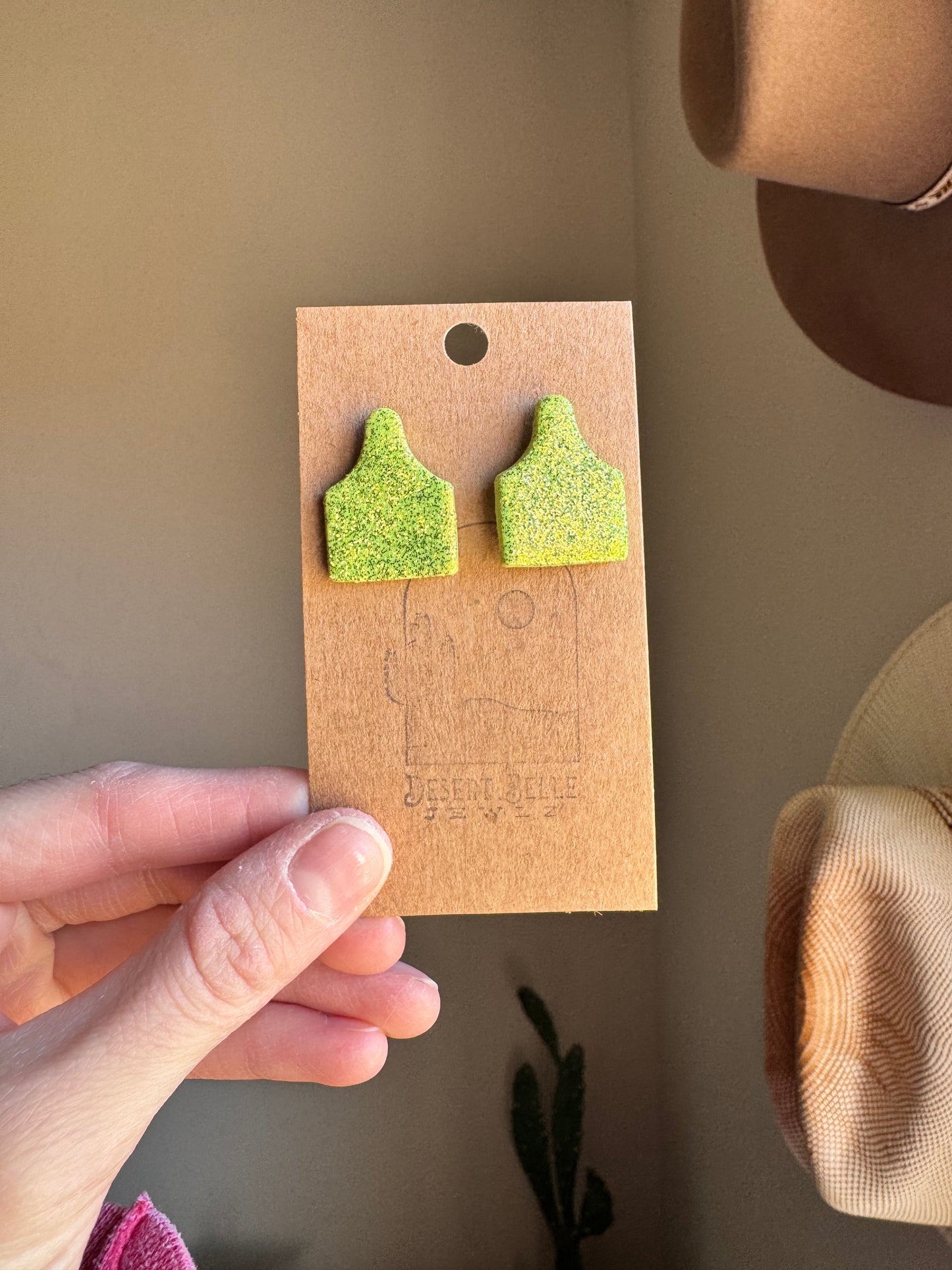 Lime Green Glitter Studs