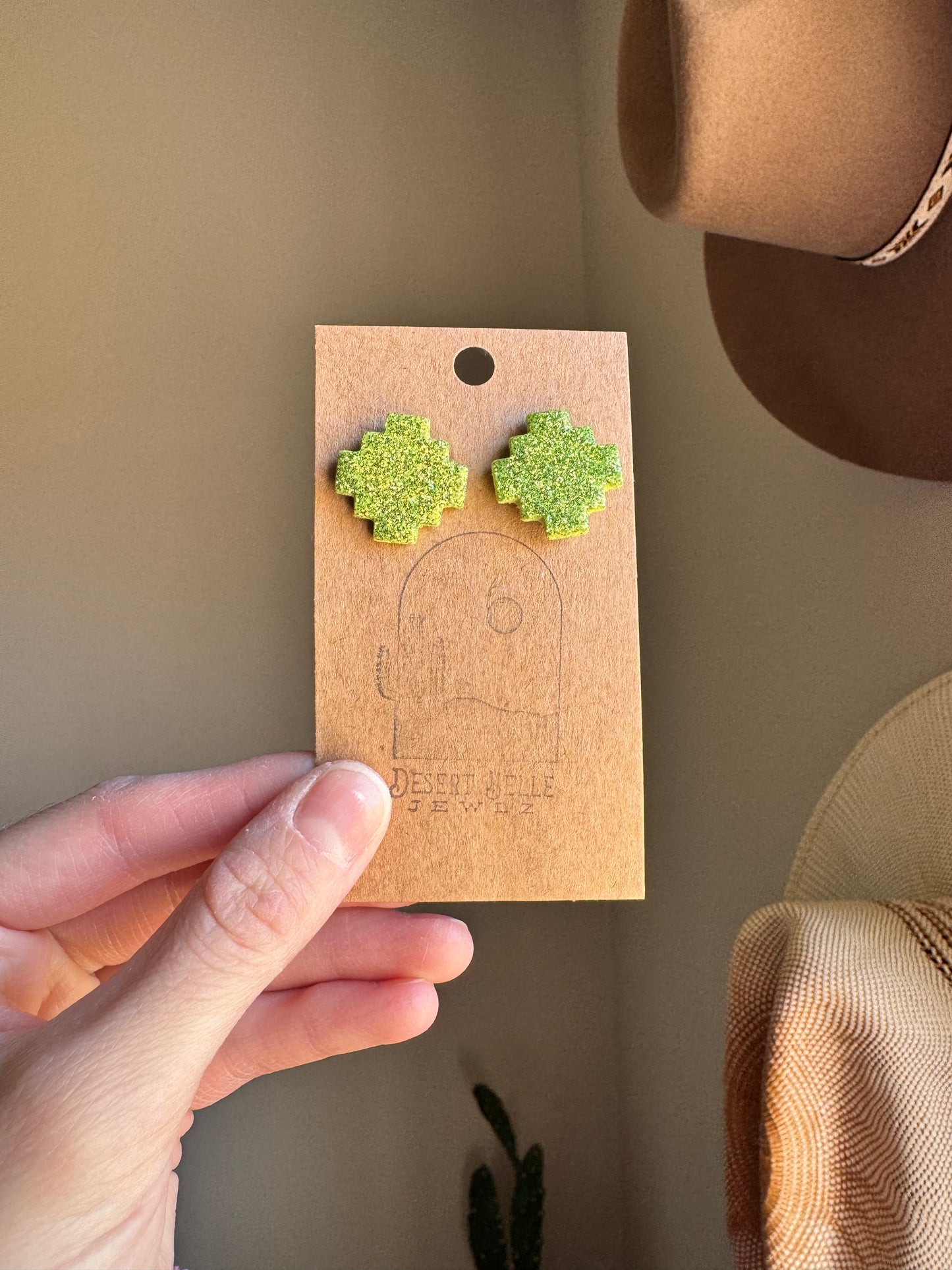 Lime Green Glitter Studs