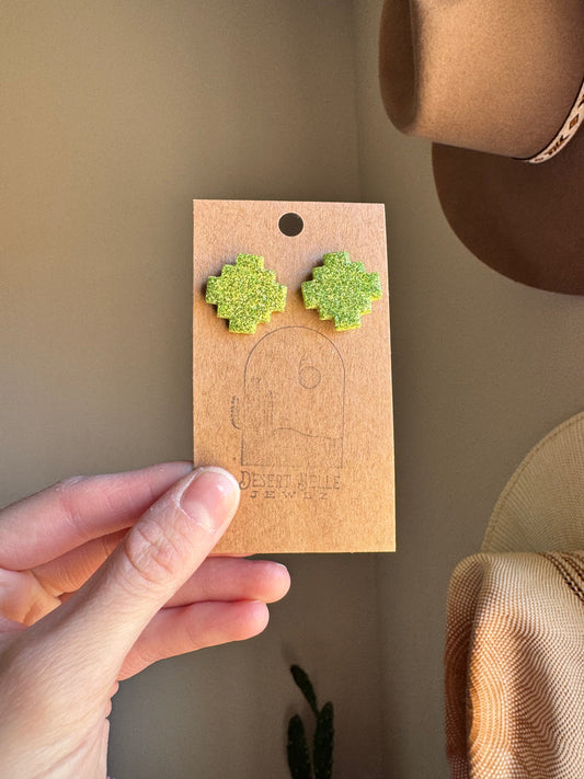 Lime Green Glitter Studs