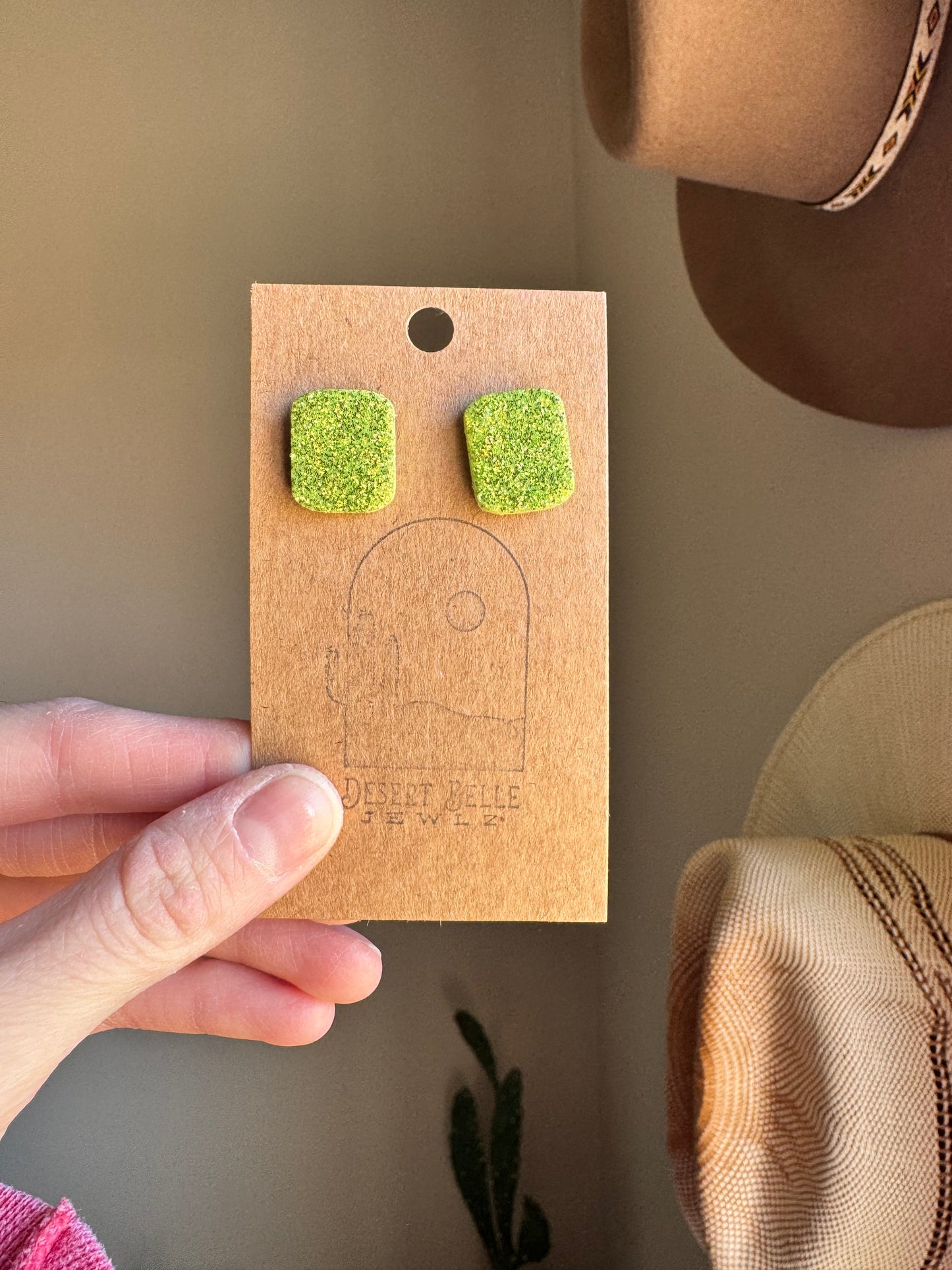 Lime Green Glitter Studs