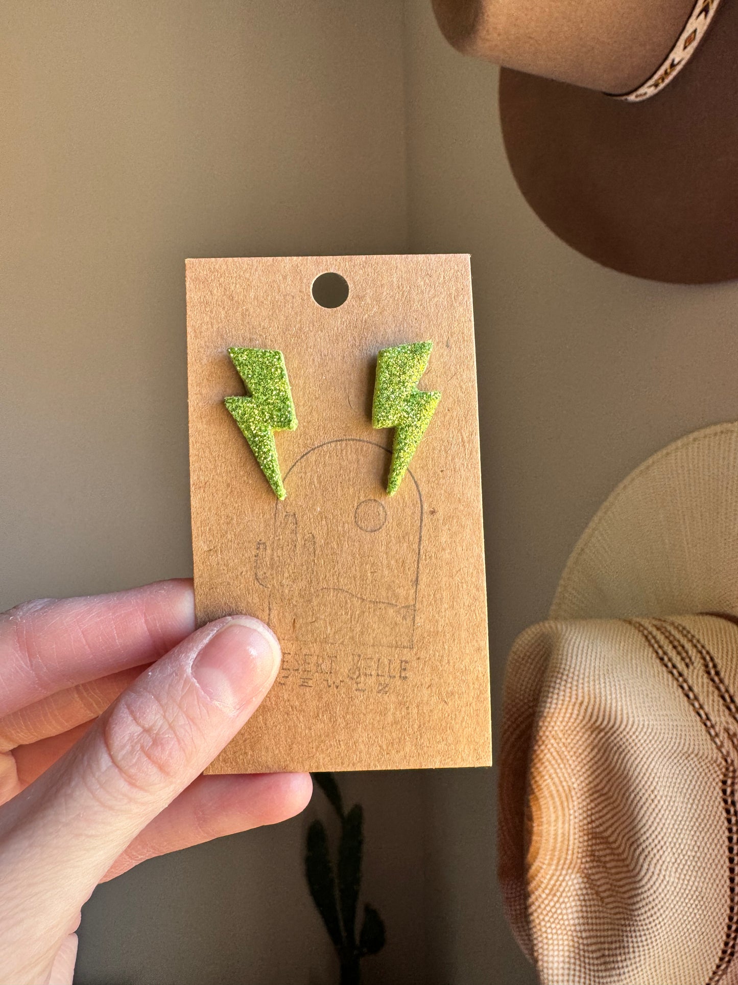 Lime Green Glitter Studs
