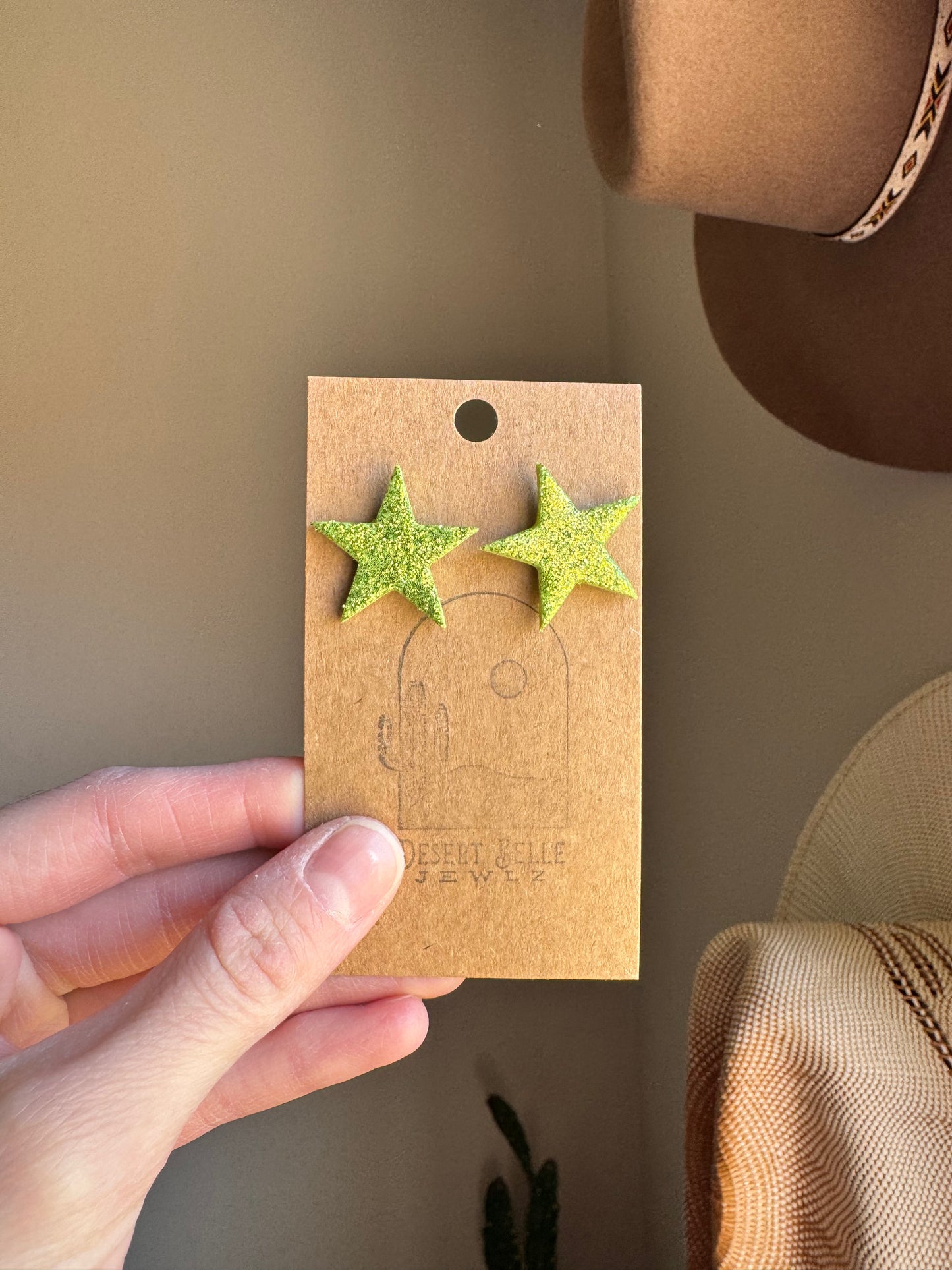 Lime Green Glitter Studs