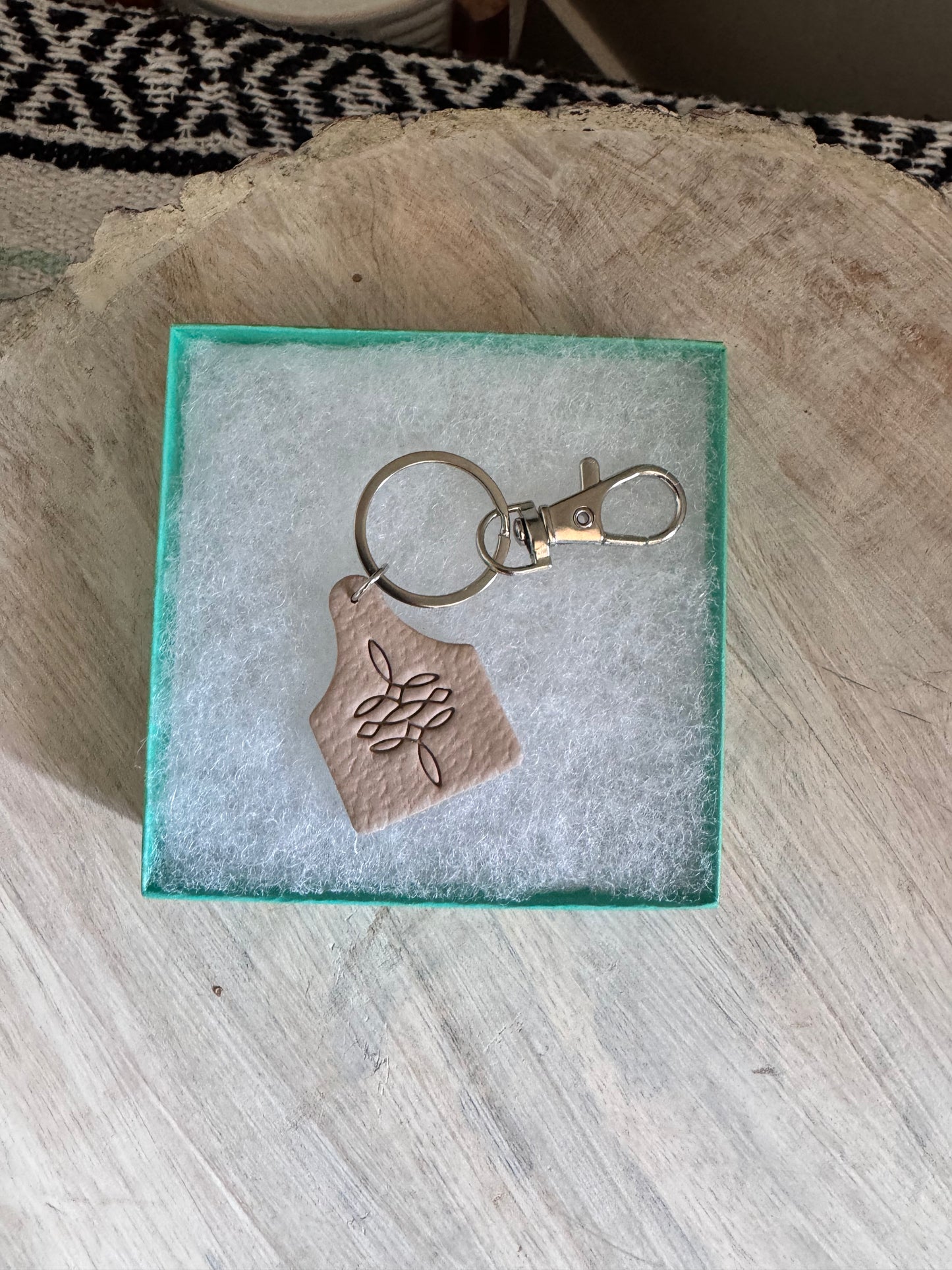 Boot Stitch Cow Tag Key Chain