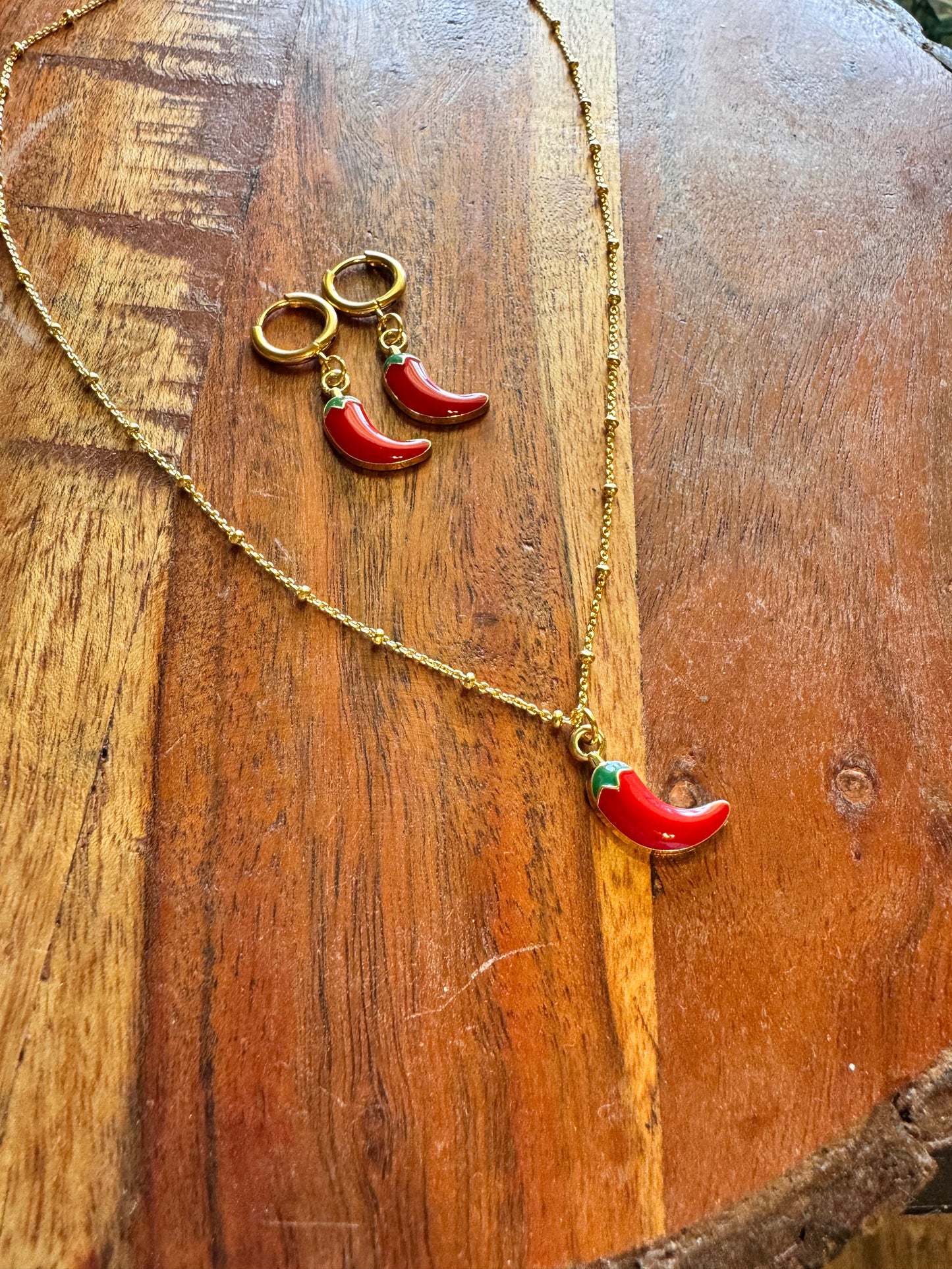 Chili Pepper Necklace & Earrings Set