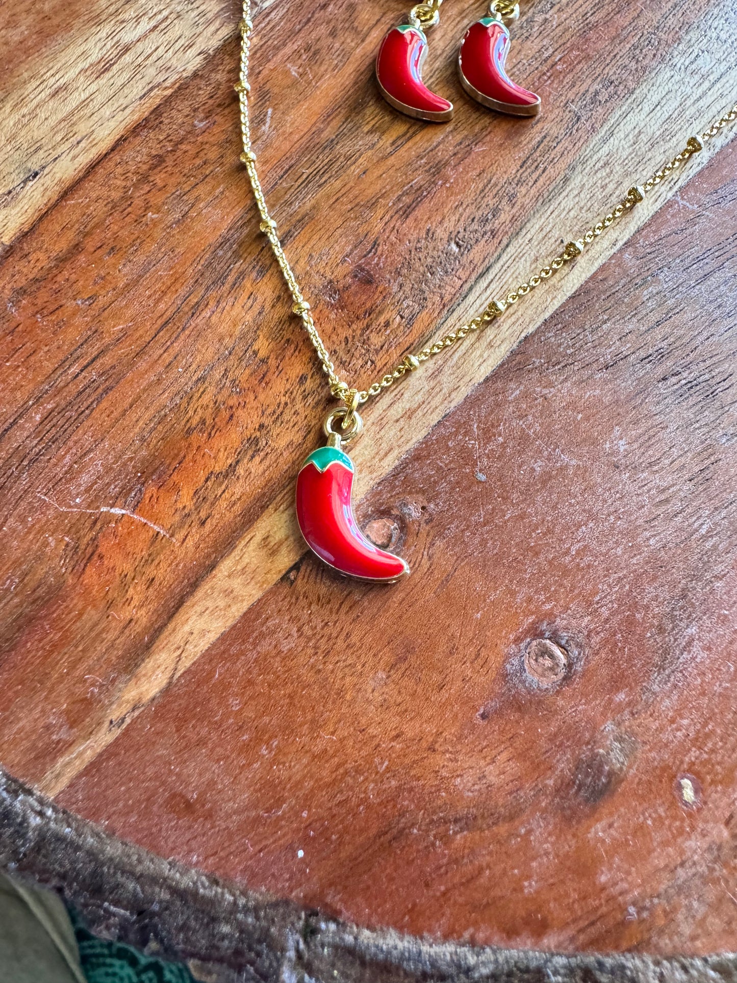 Chili Pepper Necklace & Earrings Set