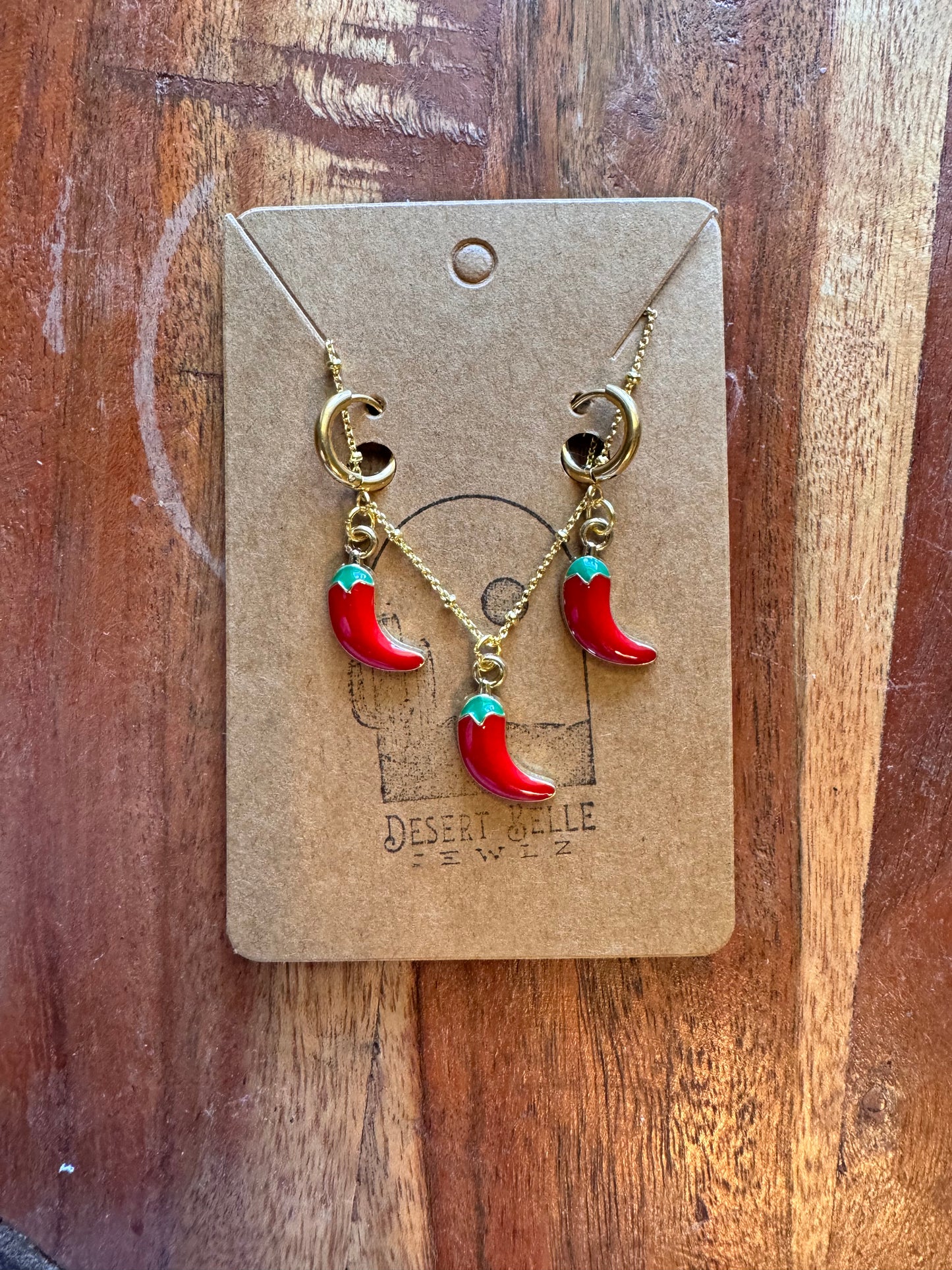 Chili Pepper Necklace & Earrings Set