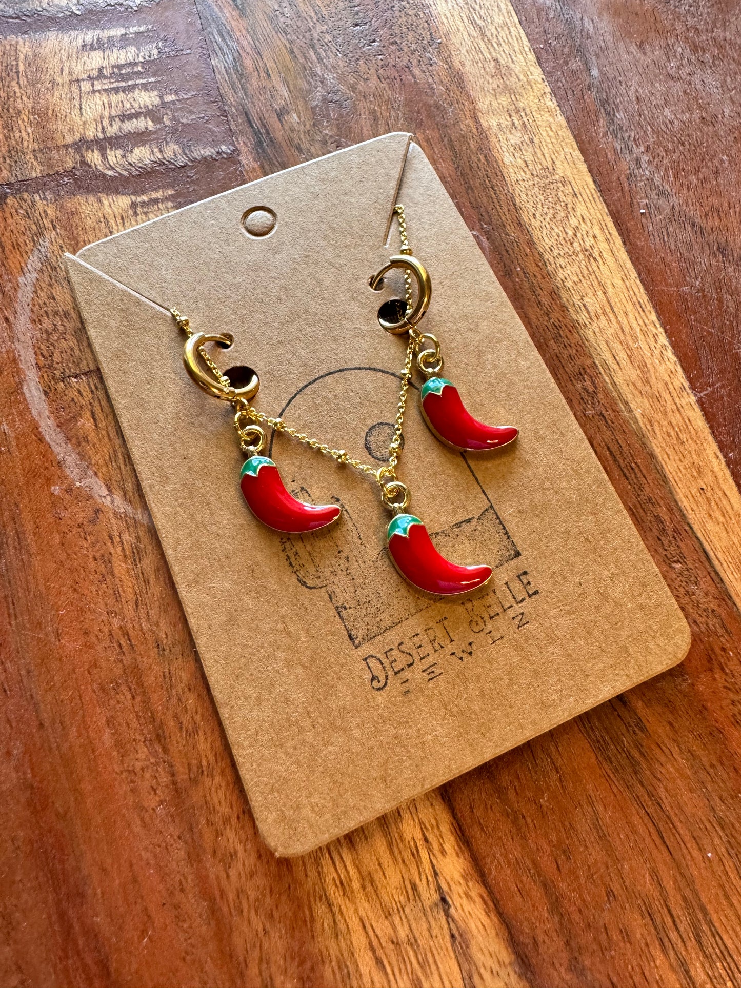 Chili Pepper Necklace & Earrings Set