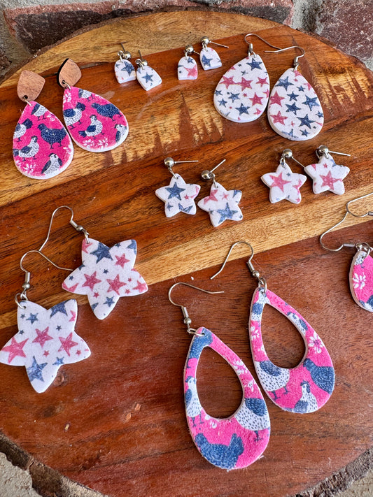 Red White & Blue Clay Earrings