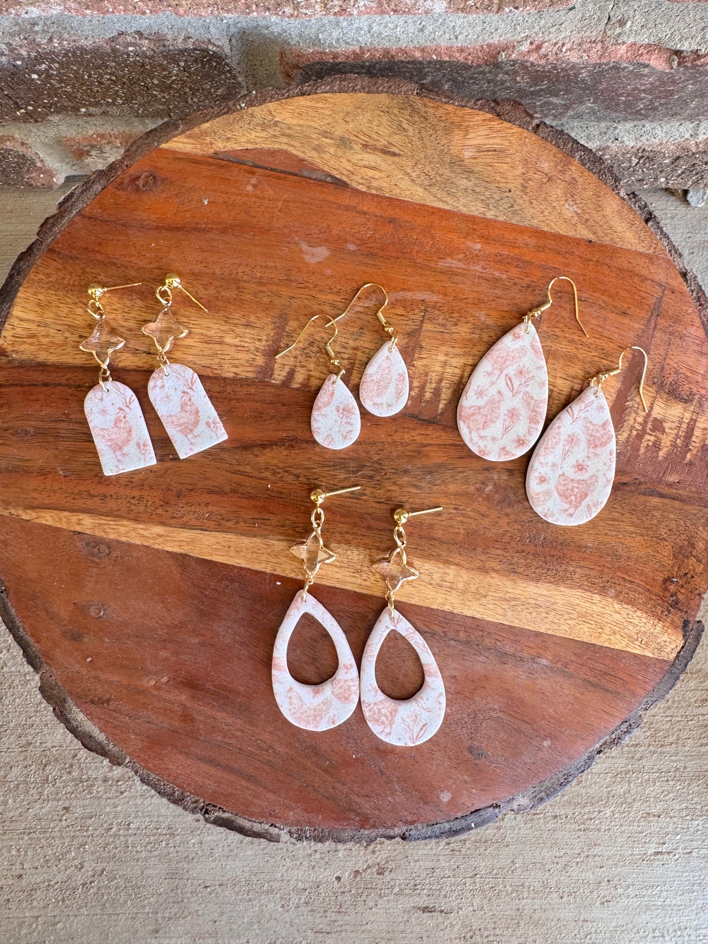 Neutral Watercolor Chicken Earrings