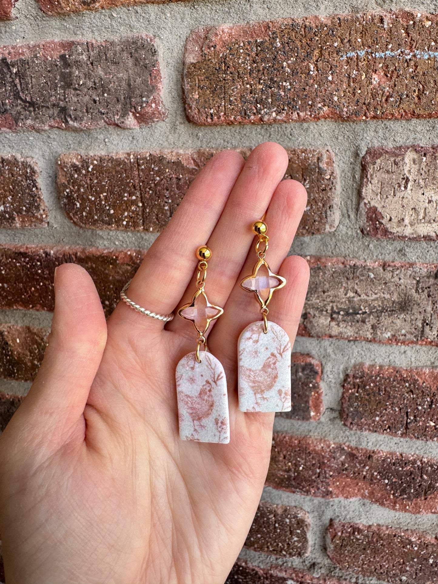Neutral Watercolor Chicken Earrings