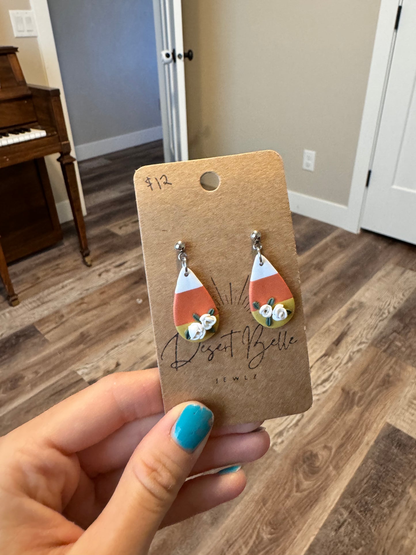 Floral candy corn earrings