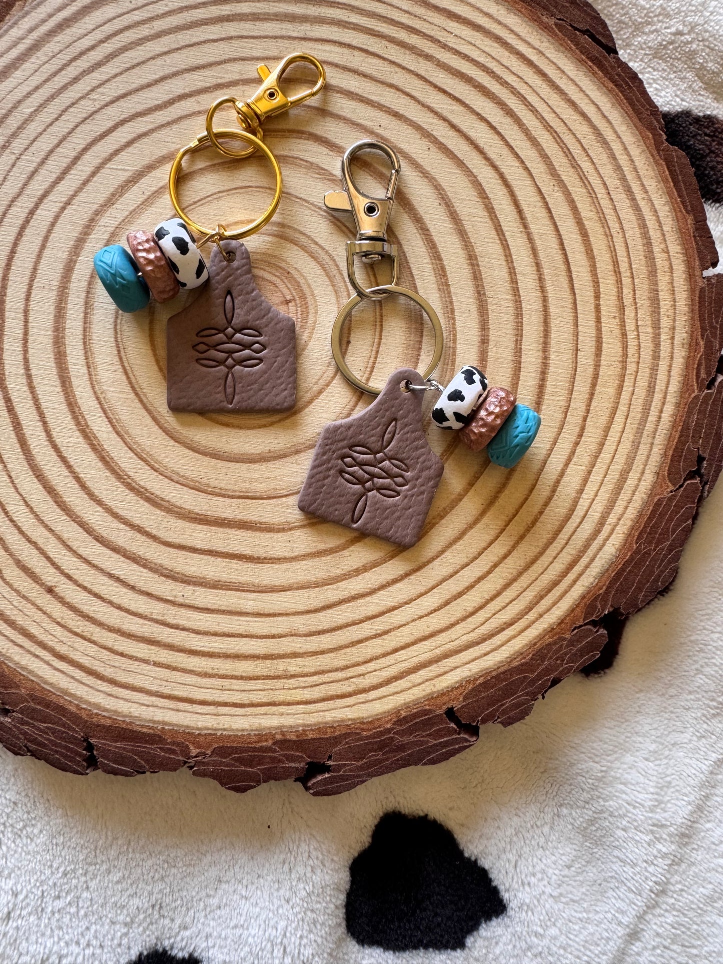 Cow Tag & Beads Keychain
