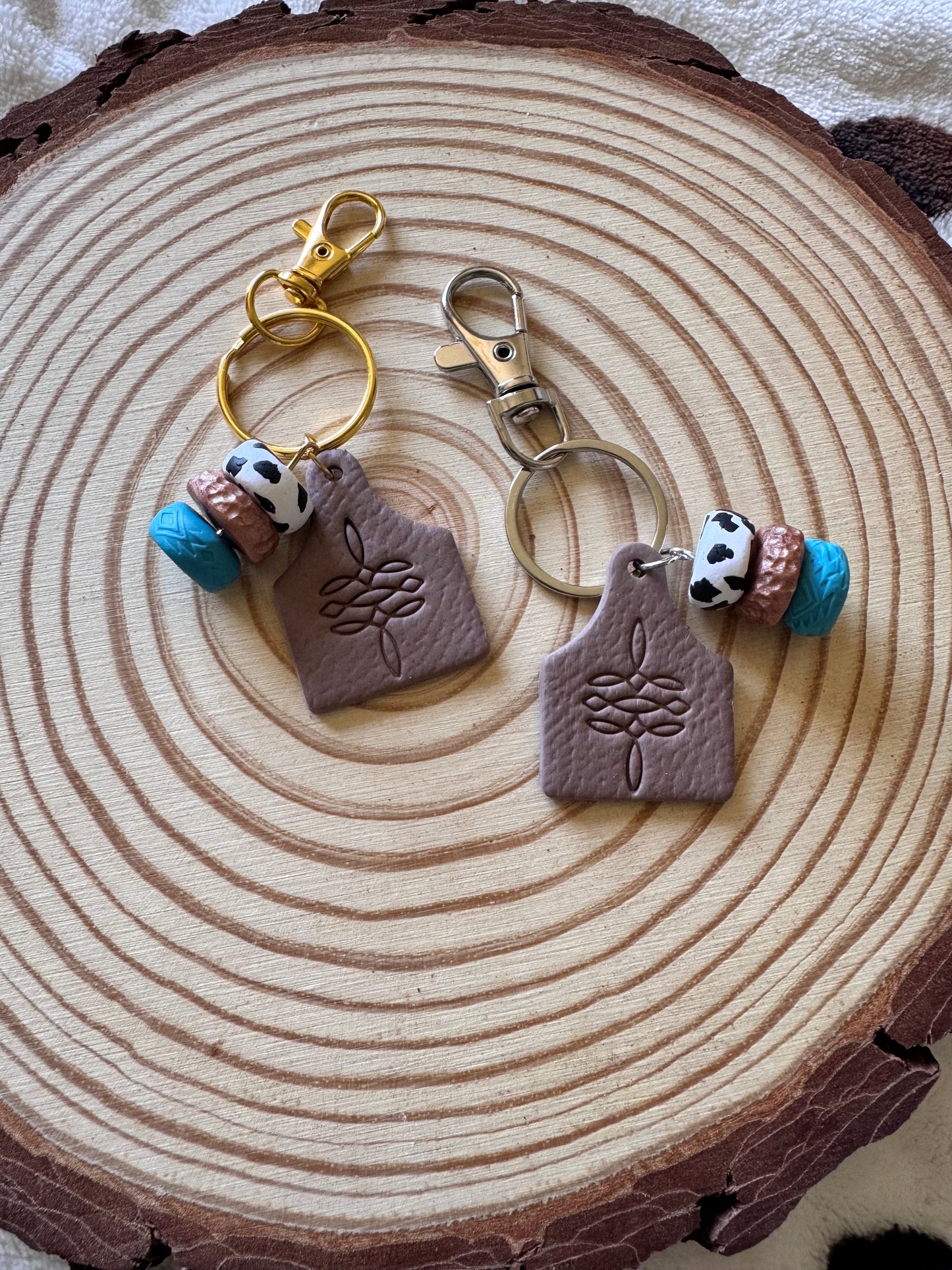 Cow Tag & Beads Keychain