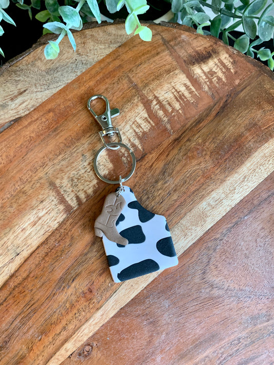 Cow Tag + Boot Keychain